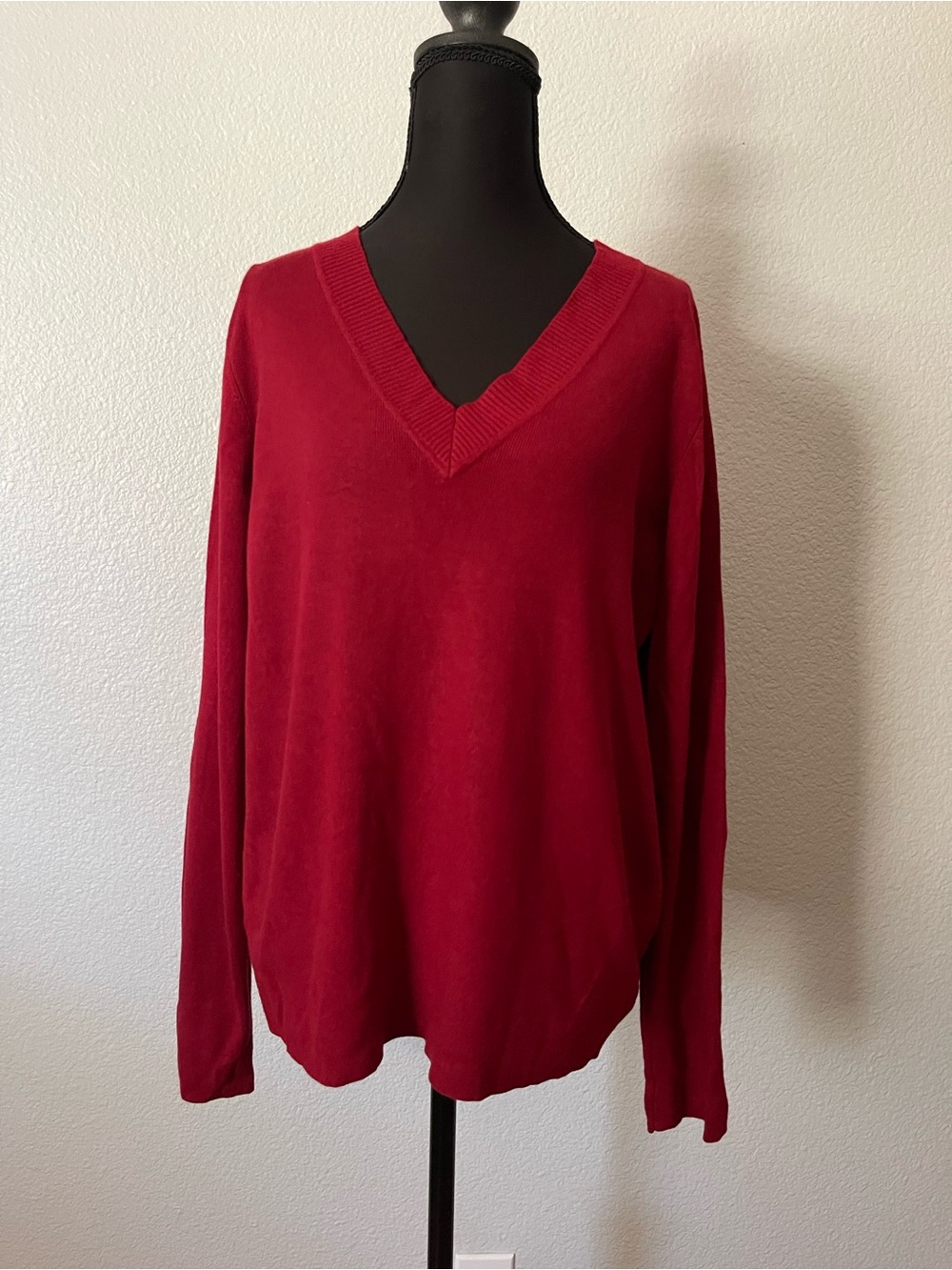French Laundry Deep Red Ribbed V‑Neck Sweater